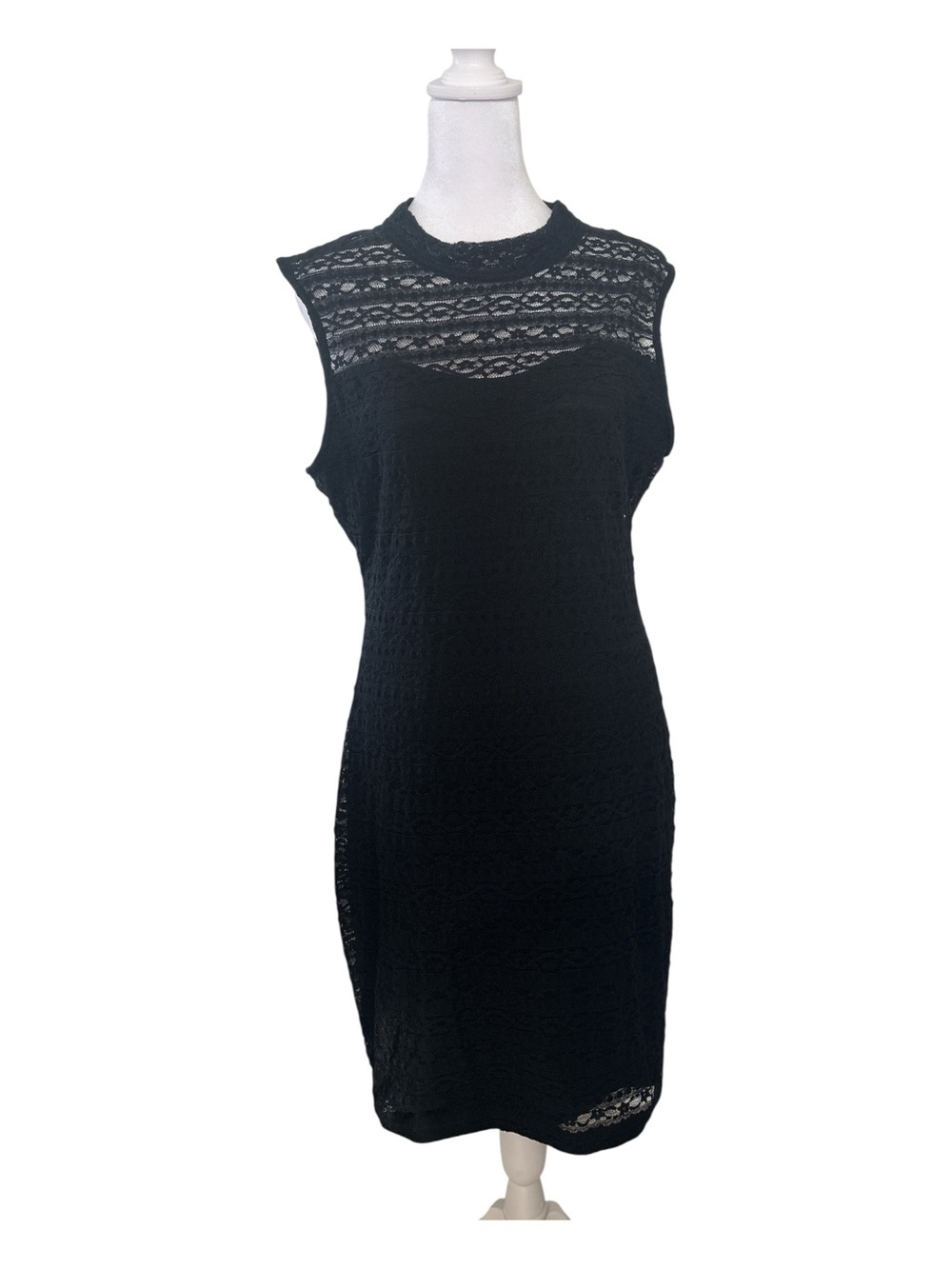 Guess Black Lace Midi Dress with Sheer Yoke